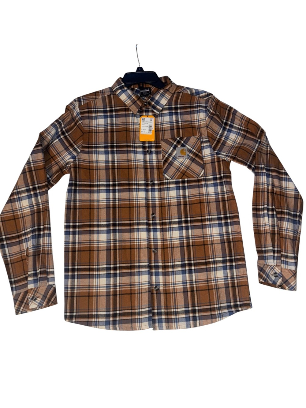 Carhartt Brown & Blue Plaid Long-Sleeve Button-Down Flannel Shirt Boys L (14/16)